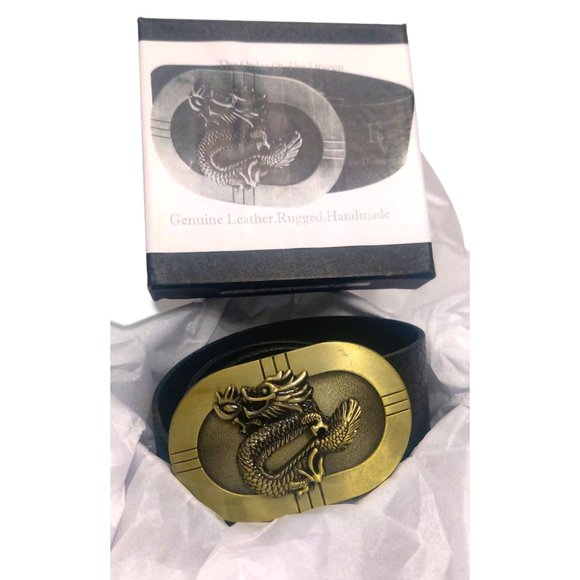 evgothicjewelry Dark Brown Leather Dragon Design Size M Belt - Picture 7 of 8